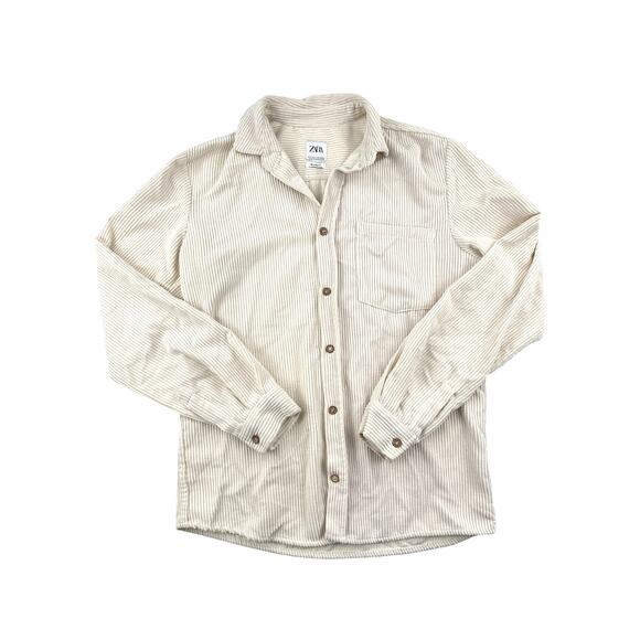 Zara - Corduroy Button Down Long Sleeve Shirt in Beige - Picture 1 of 4